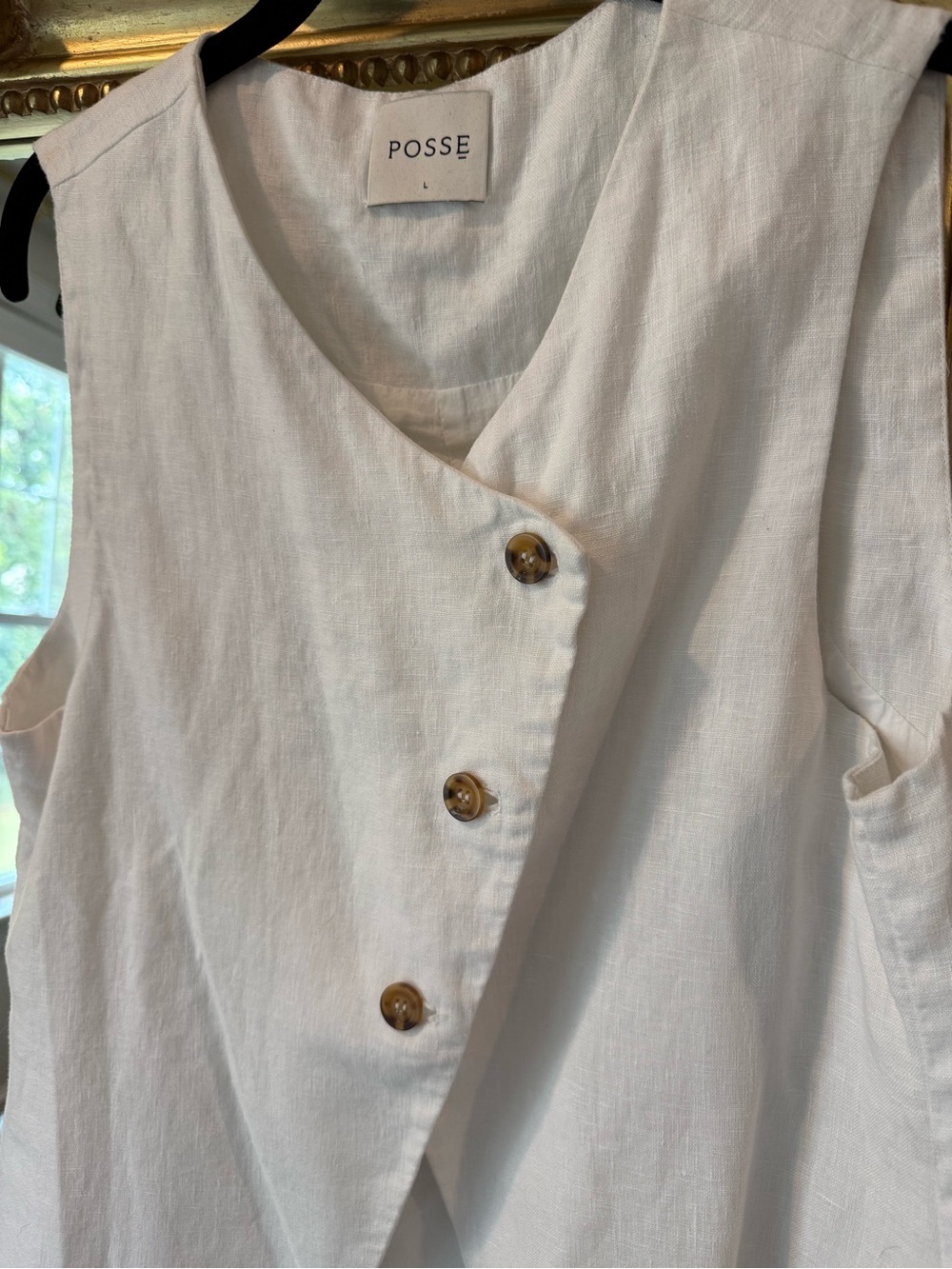 Posse White Sleeveless Linen Wrap Top with Button Detail - Picture 2 of 3